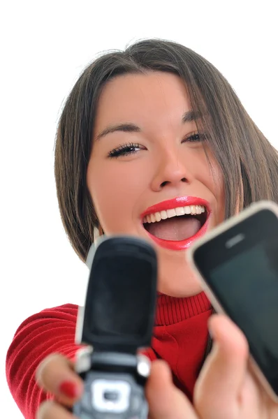 Jovem mulher falar no celular — Fotografia de Stock