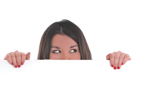 Kadın duvar boşaltmak izole pano reklam — Stockfoto