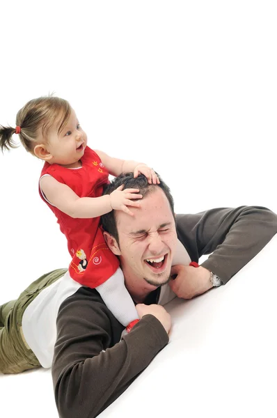 Jovem pai jogar com bela filha — Fotografia de Stock