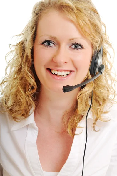 Wanita pirang bisnis dengan headset — Stok Foto