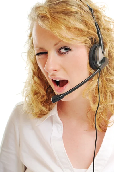Business blonde woman with headset — Stock Photo, Image