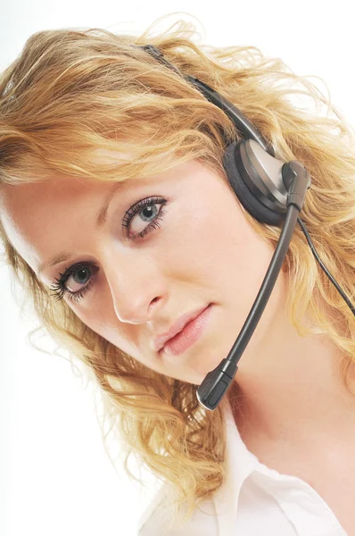 Blond affärskvinna med headset — Stockfoto