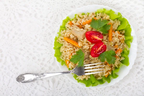 Vlees met groenten en rijst — Stockfoto