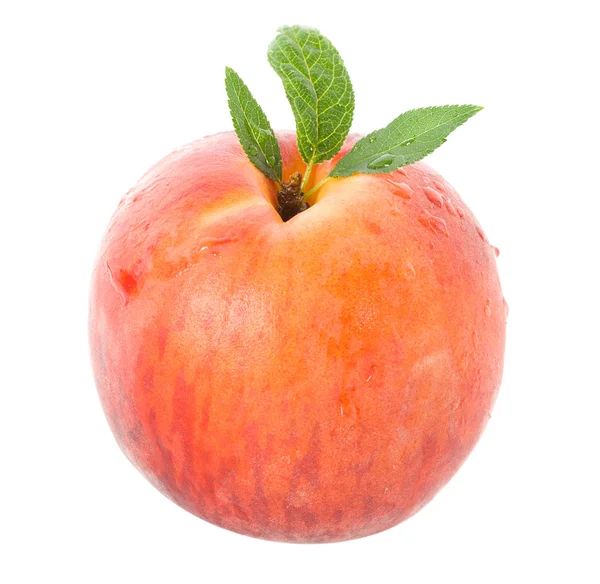 Mogen persika med blad — Stockfoto