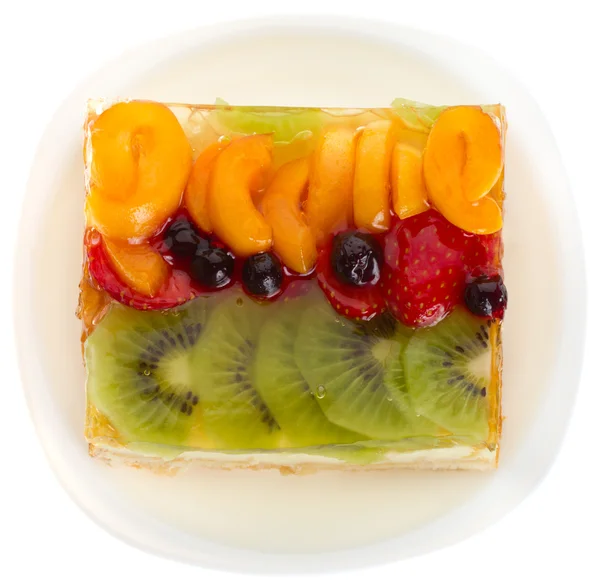 Curd tårta med gelatinerad frukter och bär — Stockfoto