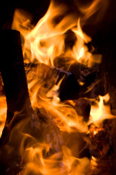 Close-up firewood in fire — Stock Photo, Image