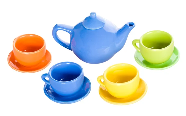 Чайник и четыре кубка набор — стоковое фото