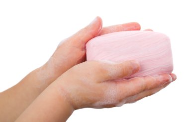 Soap in child's hands clipart