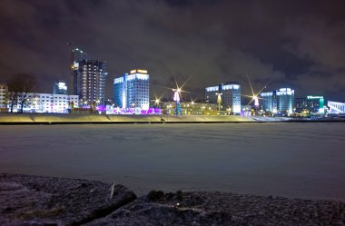 Pobediteley avenue at night Minsk clipart