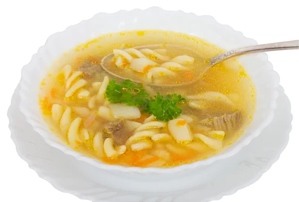 Суп з макаронами та м'ясом — стокове фото