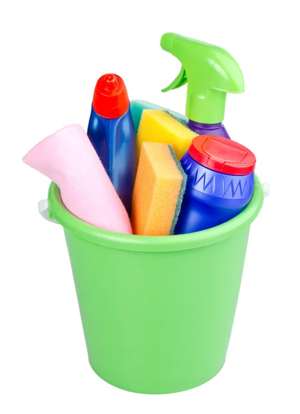 Bucket Cleaning Articles Isolated White — Stock Photo, Image