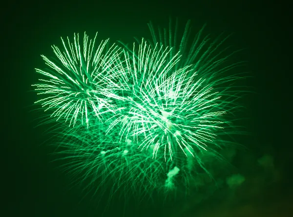 Green fireworks at night — Stock Photo, Image