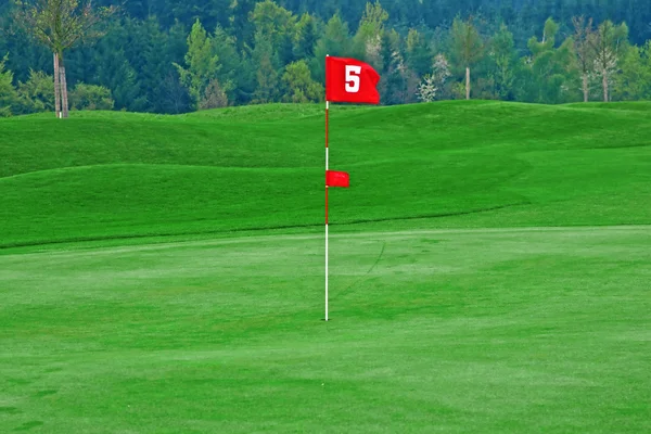 Bandeira Vermelha Campo Golfe — Fotografia de Stock