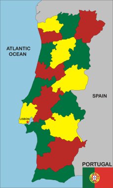Portekiz ülkenin komşuları ve ulusal bayrak'ın siyasi Haritası