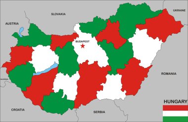 komşular ve ulusal bayrak ile Macaristan ülke Haritası