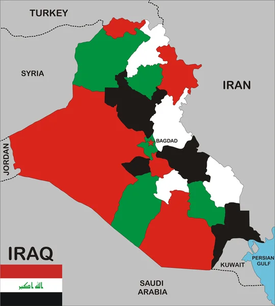 Politisk Karta Över Irak Land Med Grannar Och Nationella Flagga — Stockfoto