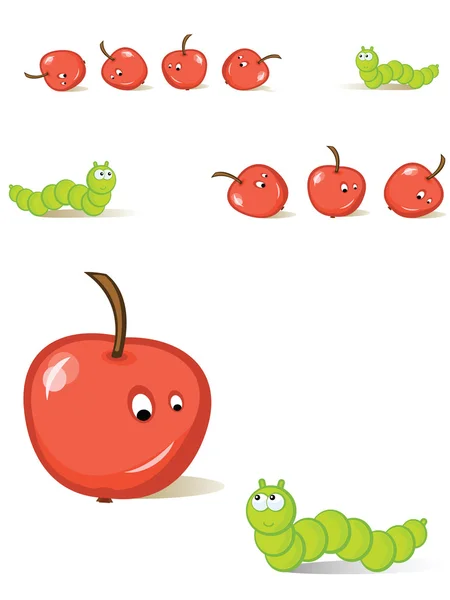 Apfel und Raupe — Stockvektor