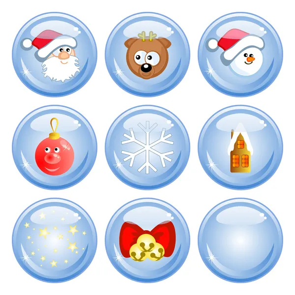 Set Buttons Comical Christmas Images Isolated Santa Claus Reindeer Snowman — Stock Vector