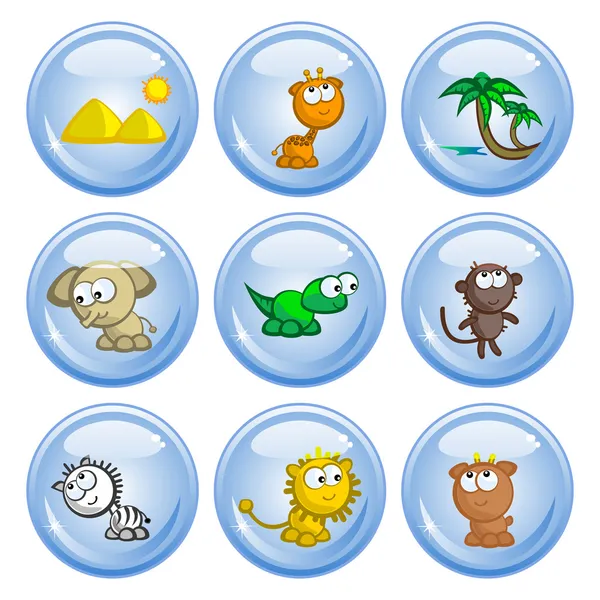 African animals buttons — Stock Vector
