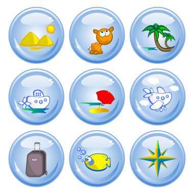 A set of buttons. Theme Travel in tropical countries. Comical images. clipart