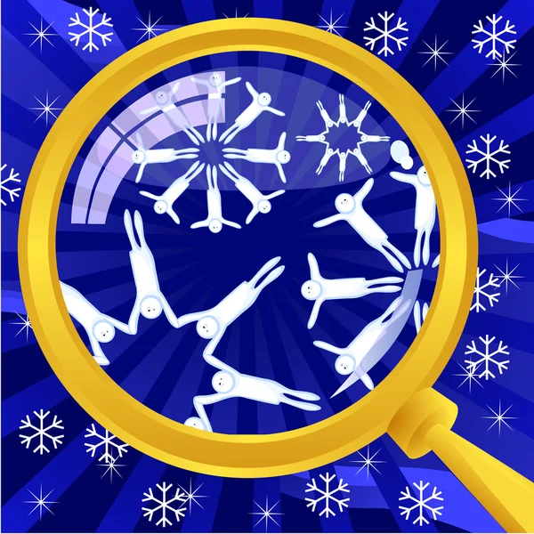 Original Abstract Vector Winter Background Snowflakes Magnifying Glass Snowflakes Made — Stock Vector