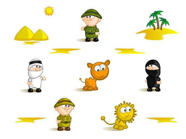 Sada Izolované Komické Figurky Téma Cestovní Ruch Afrika Safari Pouště Vektorová Grafika