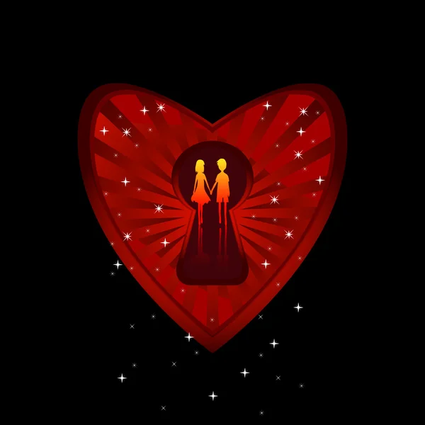 心の黒の背景イメージ それは愛のカップルの中 少年と少女のシルエット 分離されました バレンタインの日 — ストックベクタ