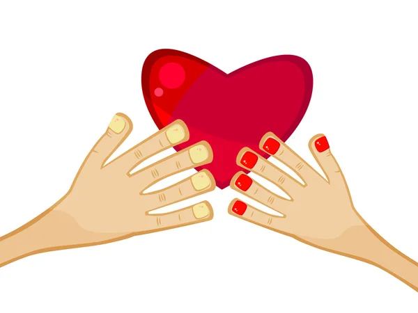 Kvinnliga Och Manliga Hand Som Håller Hjärtat Serier Stil Isolerade — Stock vektor