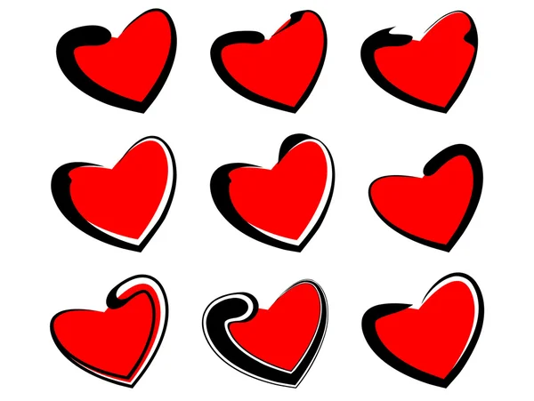 Vektorsatz Isolierter Herzen Rot Und Schwarz Auf Weißem Hintergrund Valentinstag — Stockvektor