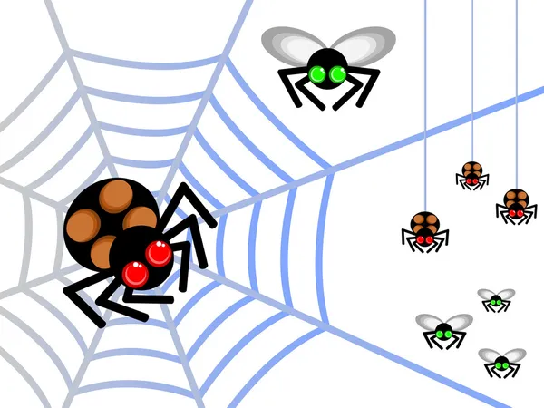 蜘蛛和苍蝇 — 图库矢量图片