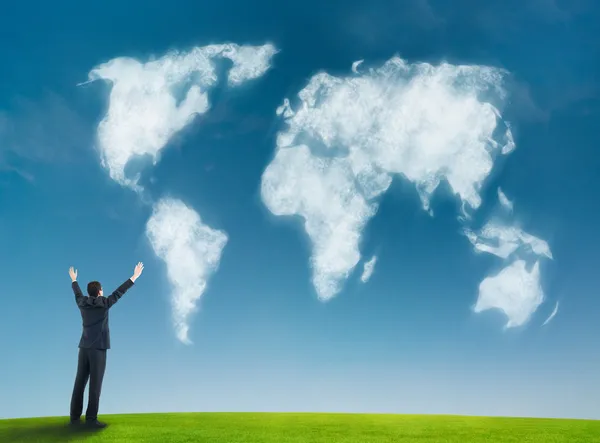世界地図の形をした雲の実業家 — ストック写真