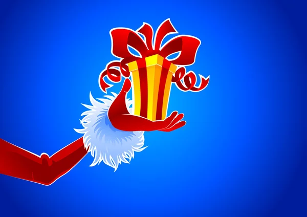 Santa hand met cadeau — Stockvector