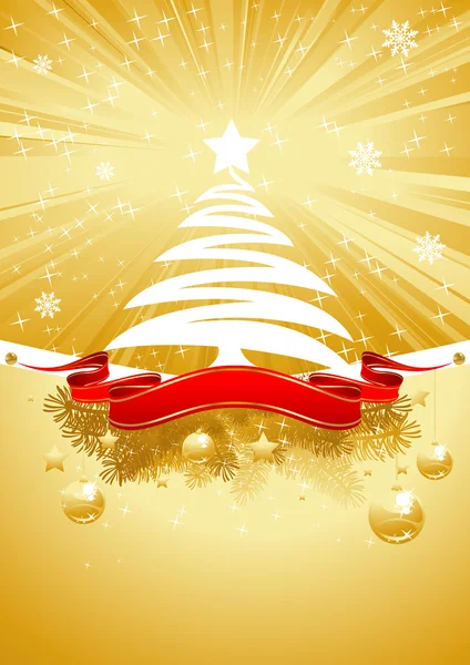 クリスマス ツリーとゴールドのクリスマス カード — ストックベクタ
