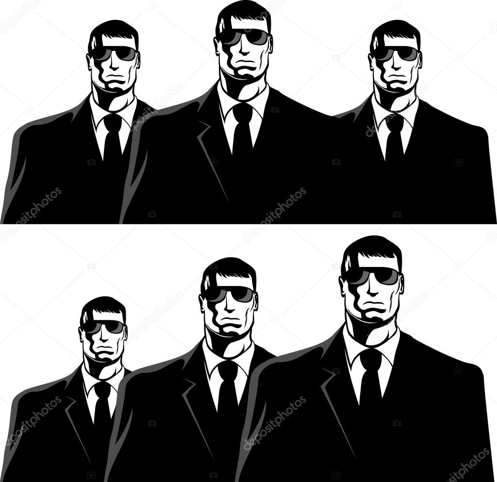 Three men in black suits. The secret service or mafia.