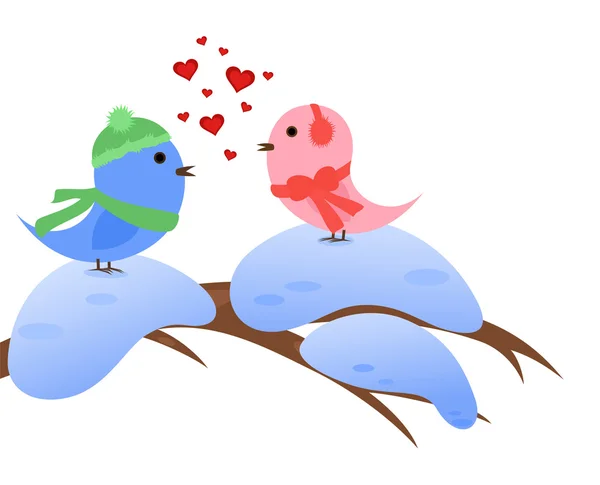 Uccelli invernali innamorati — Vettoriale Stock