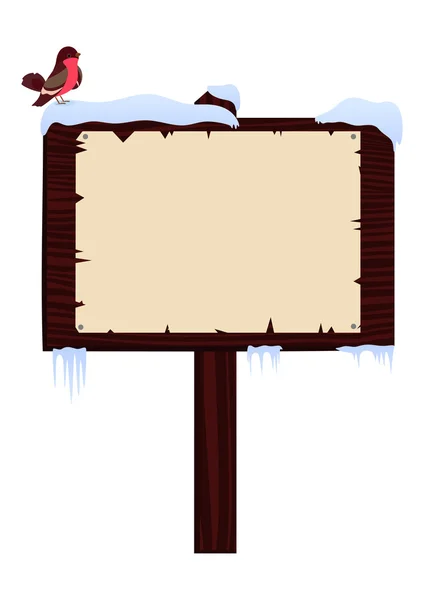 Winter-Holzschild mit Rotkehlchen drauf — Stockvektor