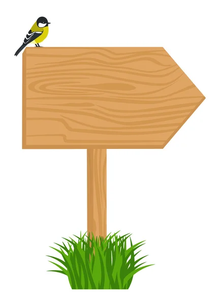Cartelera de madera con pájaro lindo en ella — Vector de stock