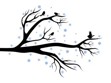 Winter tree with birds clipart