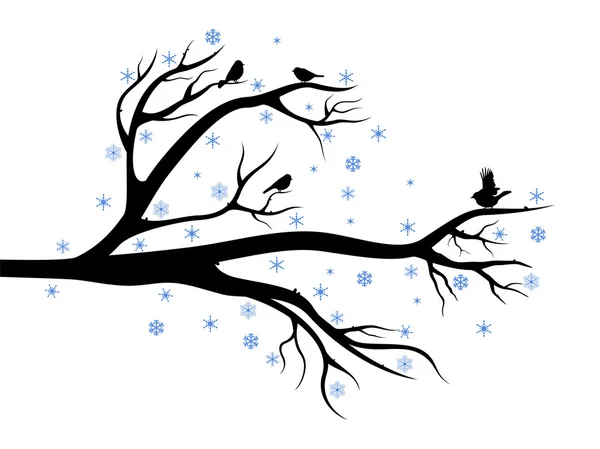 Árvore de inverno com pássaros —  Vetores de Stock