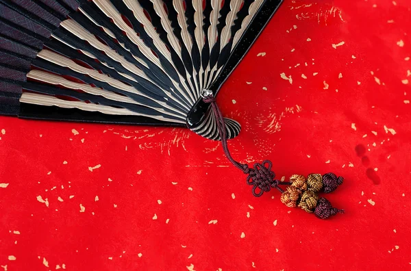Китайский Бамбуковый Вентилятор Бумажном Фоне — стоковое фото