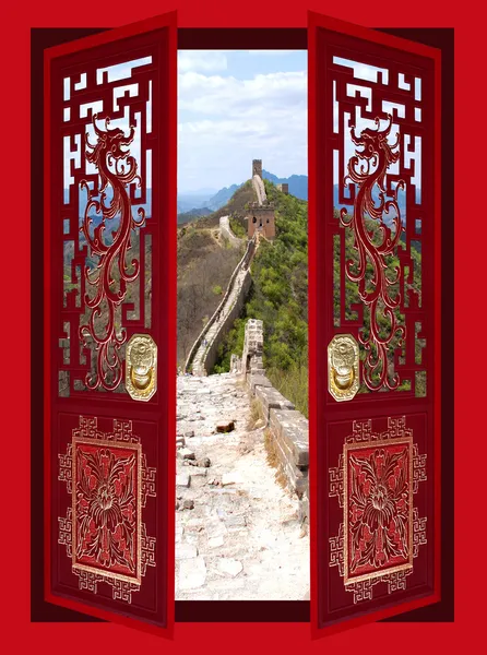 Collage Van Chinese Decoratieve Gates Grote Muur — Stockfoto