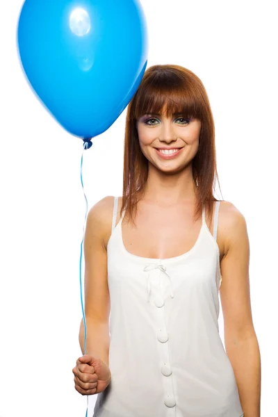 Lachende vrouw met ballon — Stockfoto