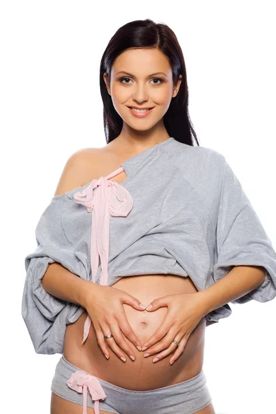 Mulher grávida isolado em backgorund branco — Fotografia de Stock
