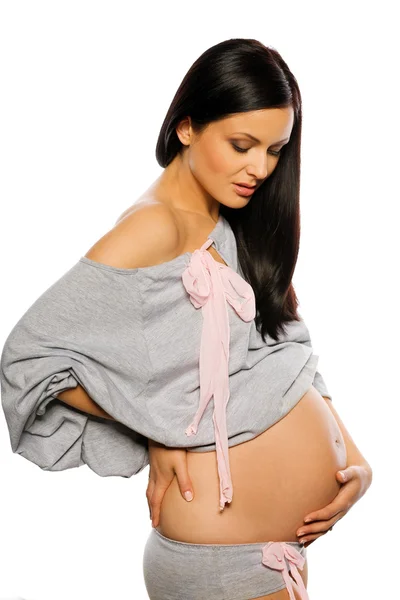 Mulher grávida isolado em backgorund branco — Fotografia de Stock