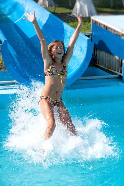 Pretty Young Girl Joy Water Slides — Stock Photo, Image