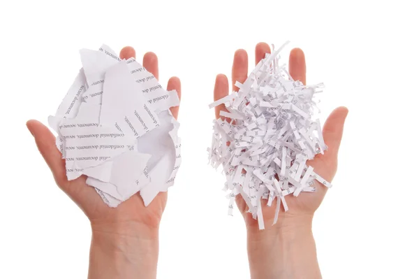 In de hand papier Shredded — Stockfoto
