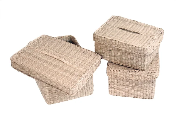 Three wattled baskets isolated on white background — Stock Photo, Image