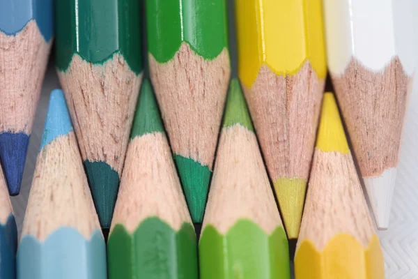 Green, yellow and blue pencils — Stock Photo, Image