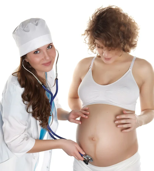 Doktor hamile kadın ile — Stok fotoğraf