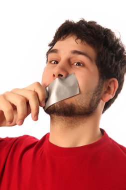 Guy with adhesive tape on lips clipart